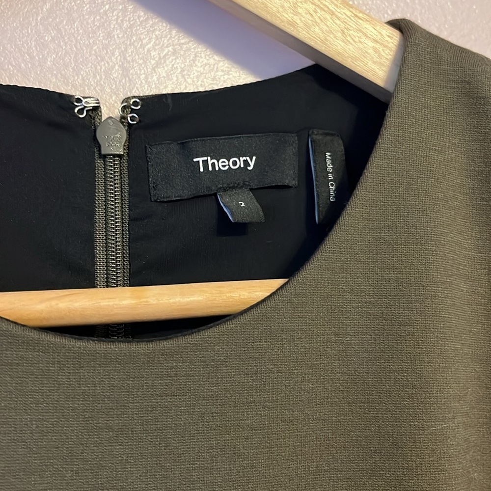 Theory Classic Sleeveless Sheath Dress in Olive Green Stretch Viscose Sz 2 - Picture 4 of 9